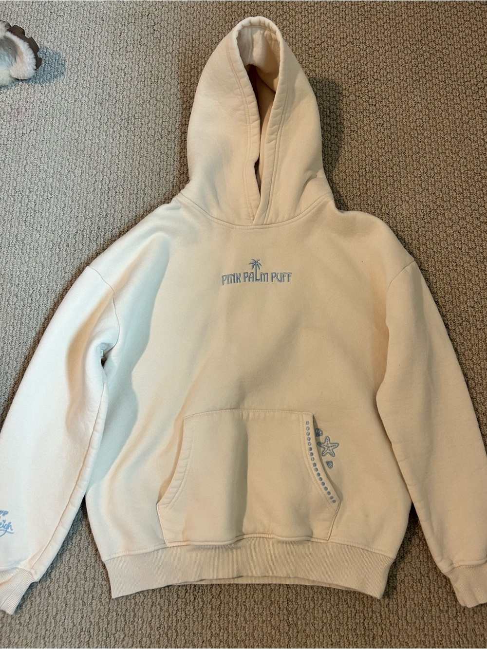 Pink palm puff embreigh hoodie